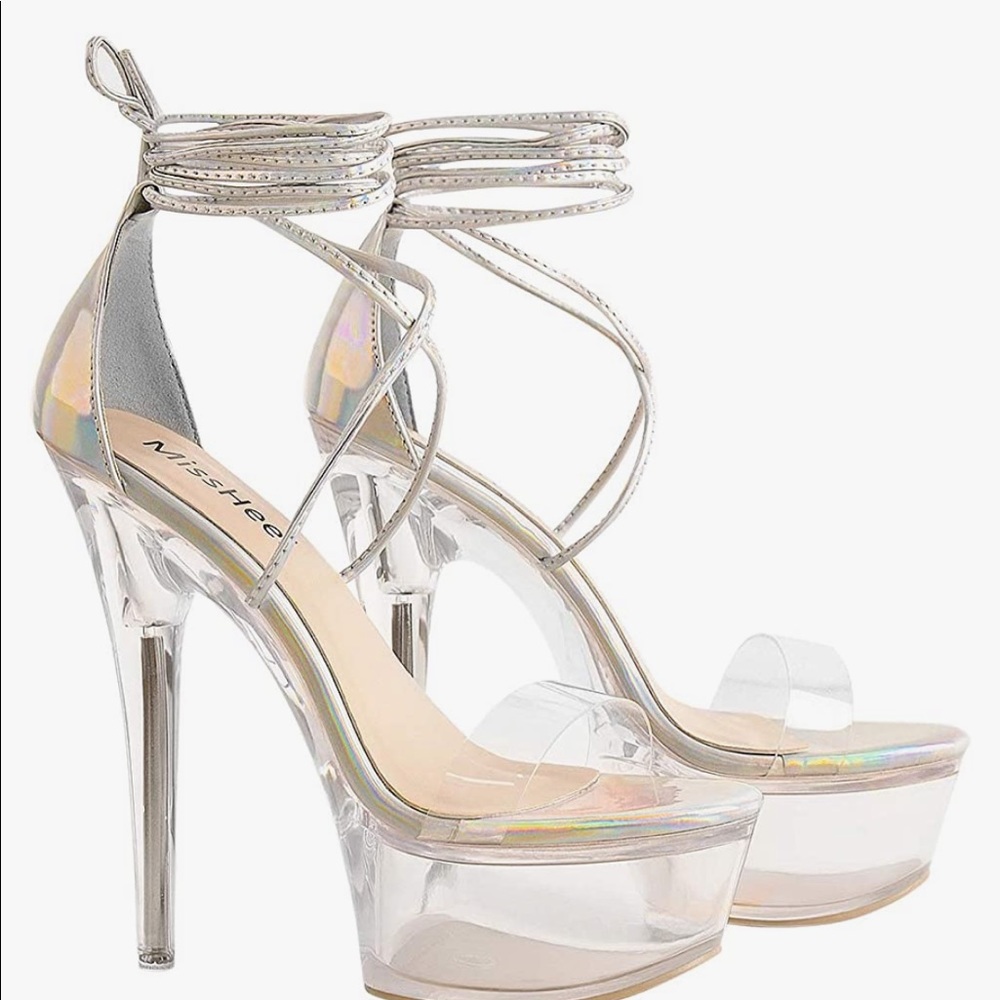 Clear strap up platform heels